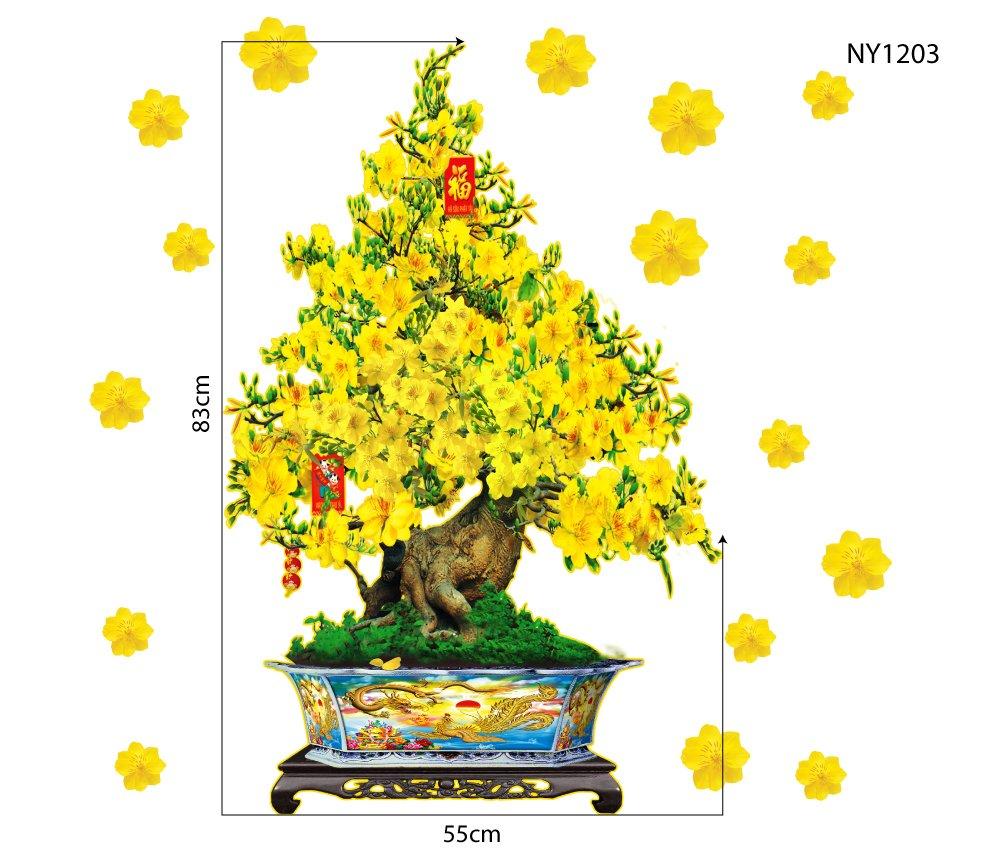 Decal Trang Trí Tết Chậu Cây Mai Vàng Nở Rộ Mẫu 2