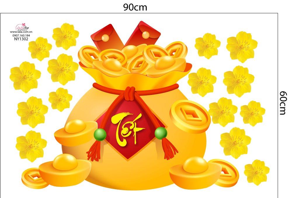 Decal Trang Trí Tết Túi Tiền Vàng Tài Lộc Mẫu 4