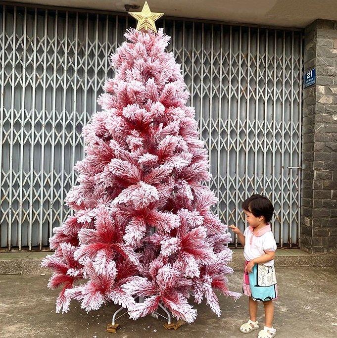 Cây thông noel cước màu đỏ phủ tuyết - Cây tự động