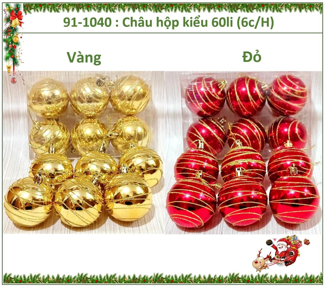 Hộp 6 quả châu 6cm họa tiết trang trí noel 263