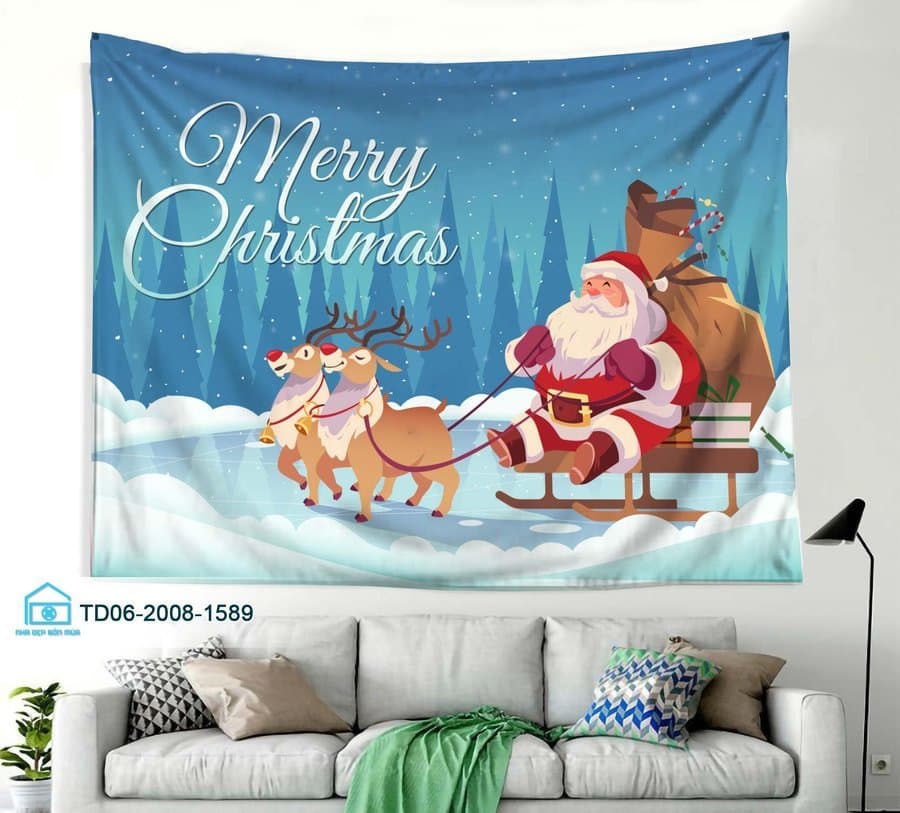 Tranh vải NoelTranh Vải Treo Tường Trang Trí Noel Ông Già Noel Merry Christmas