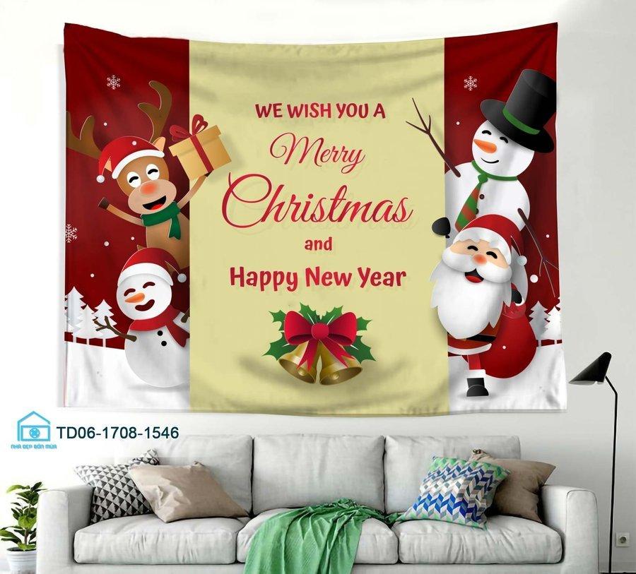 Tranh vải noel - Tranh Vải Treo Tường Trang Trí Noel Người Tuyết