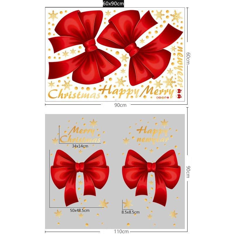 Decal tĩnh điện 2 mặt trang trí noel Nơ Đỏ Và Hoa Tuyết