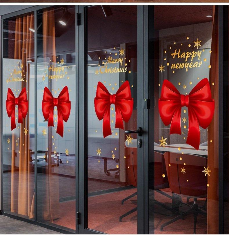 Decal tĩnh điện 2 mặt trang trí noel Nơ Đỏ Và Hoa Tuyết