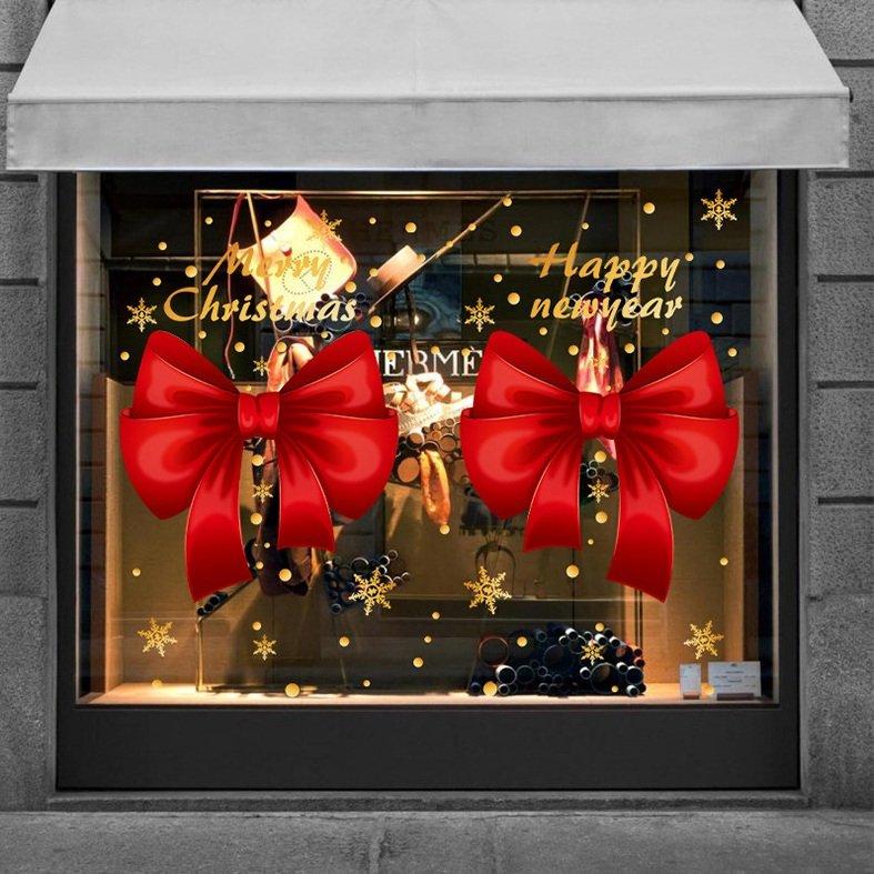 Decal tĩnh điện 2 mặt trang trí noel Nơ Đỏ Và Hoa Tuyết