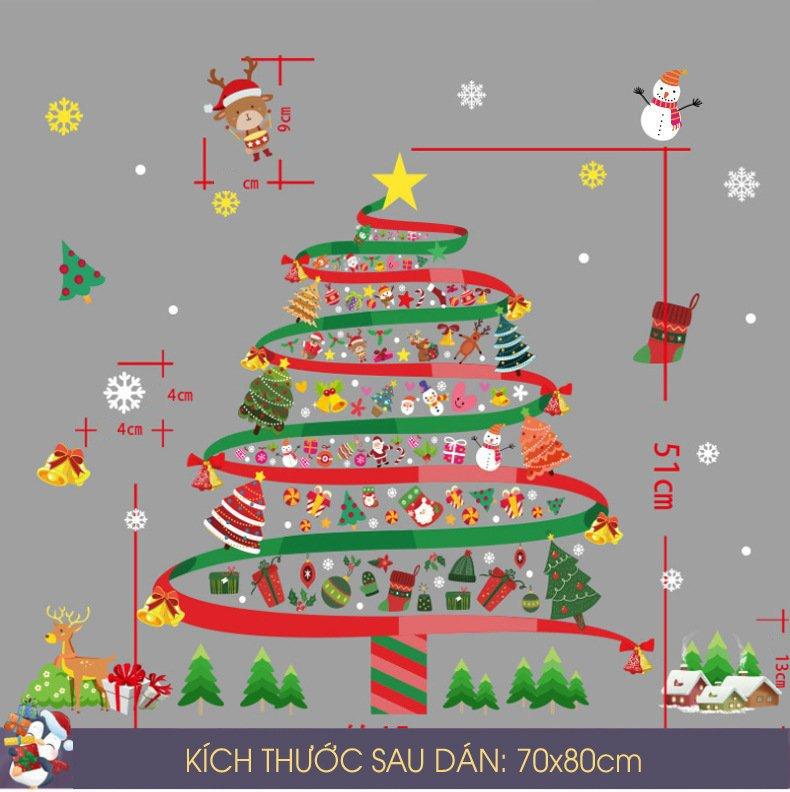Decal trang trí noel cây thông noel sắc màu 2