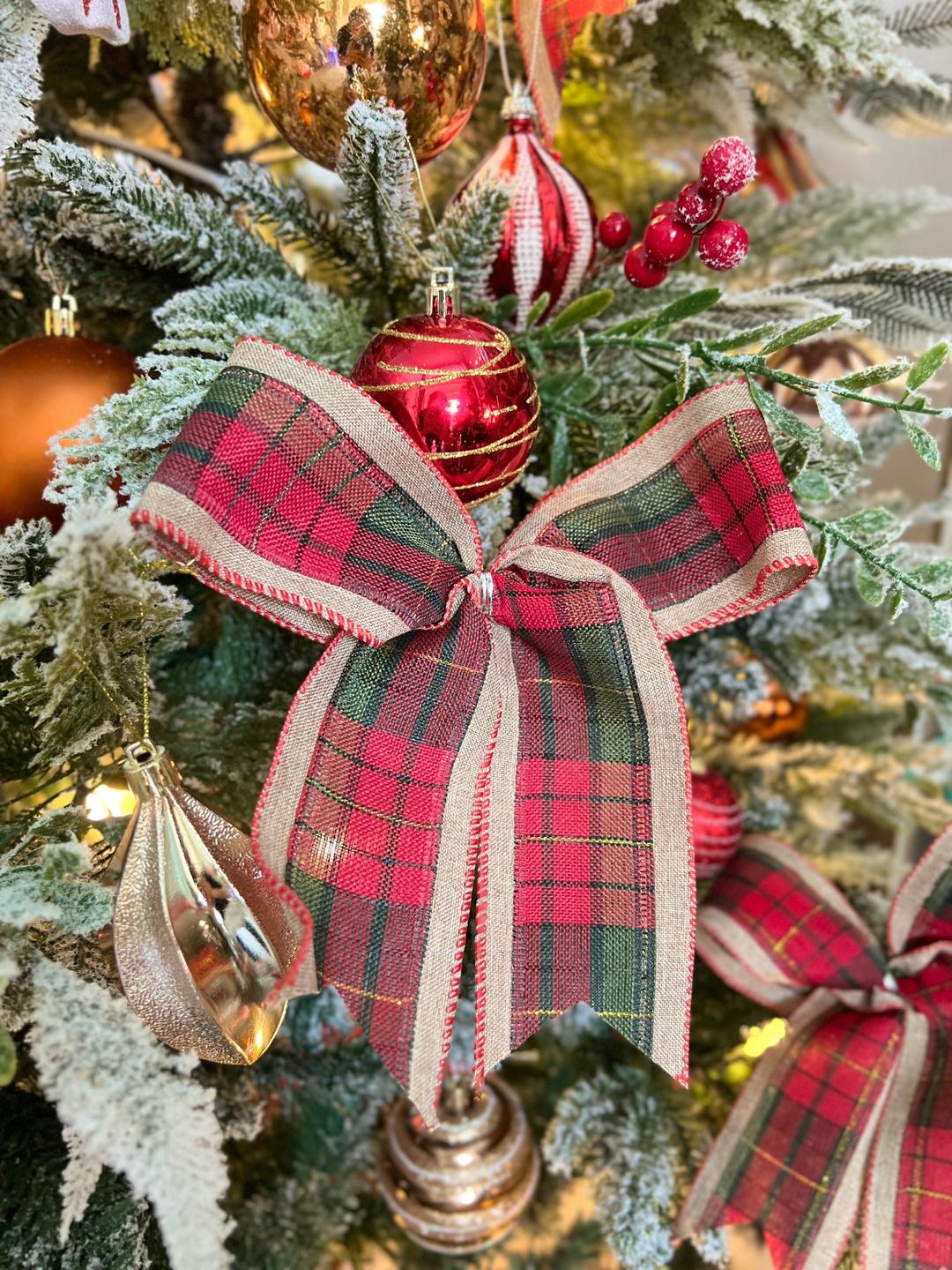 Đồ trang trí nơ ruy băng caro đỏ trang trí cây thông noel