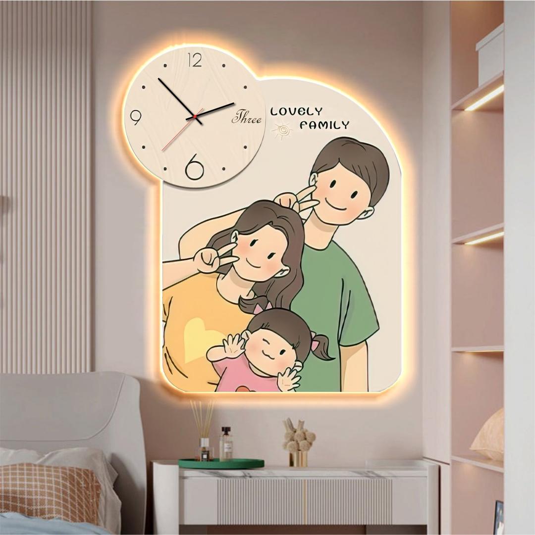 Tranh Đồng Hồ Đèn Led Tráng Gương Pha Lê Uv Gia đình 252