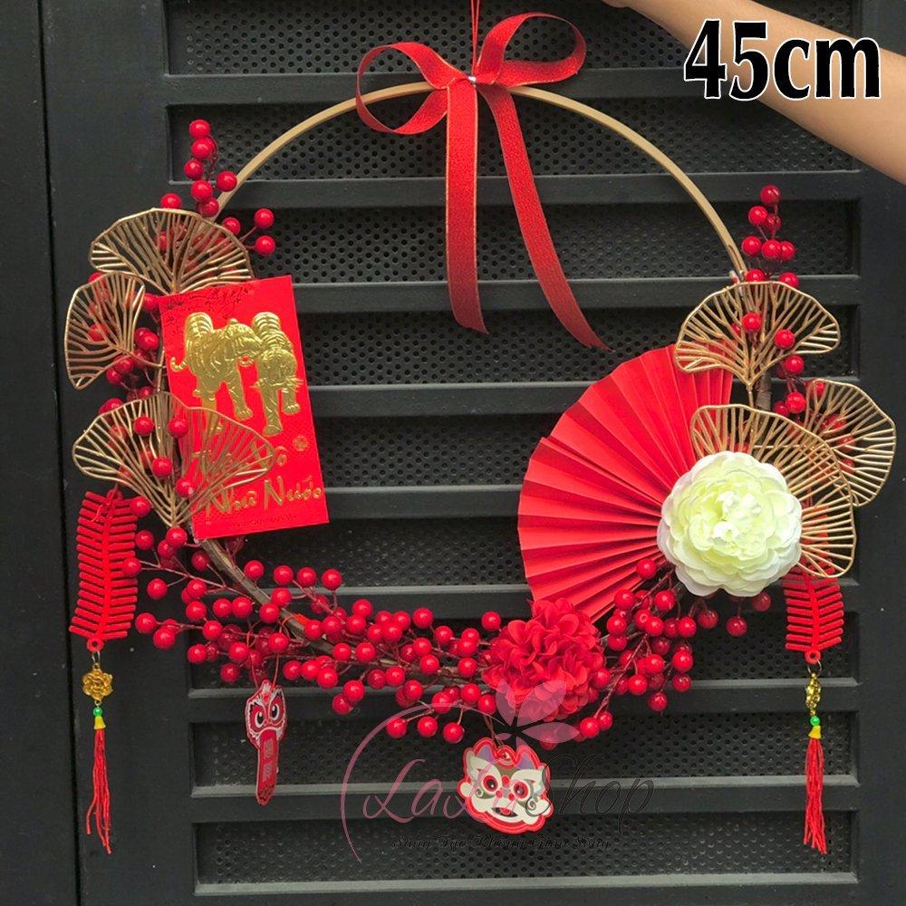 Mẫu quạt giấy đỏ trang trí Tết tại Lala Shop mẫu 9