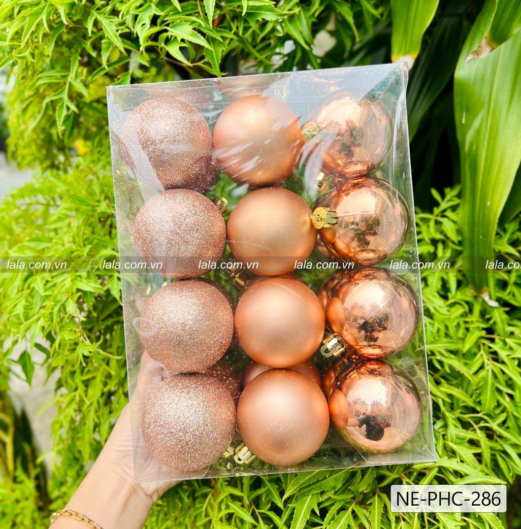 Hộp 24 châu 6cm trang trí cây thông giáng sinh màu hồng ruốc mẫu 286