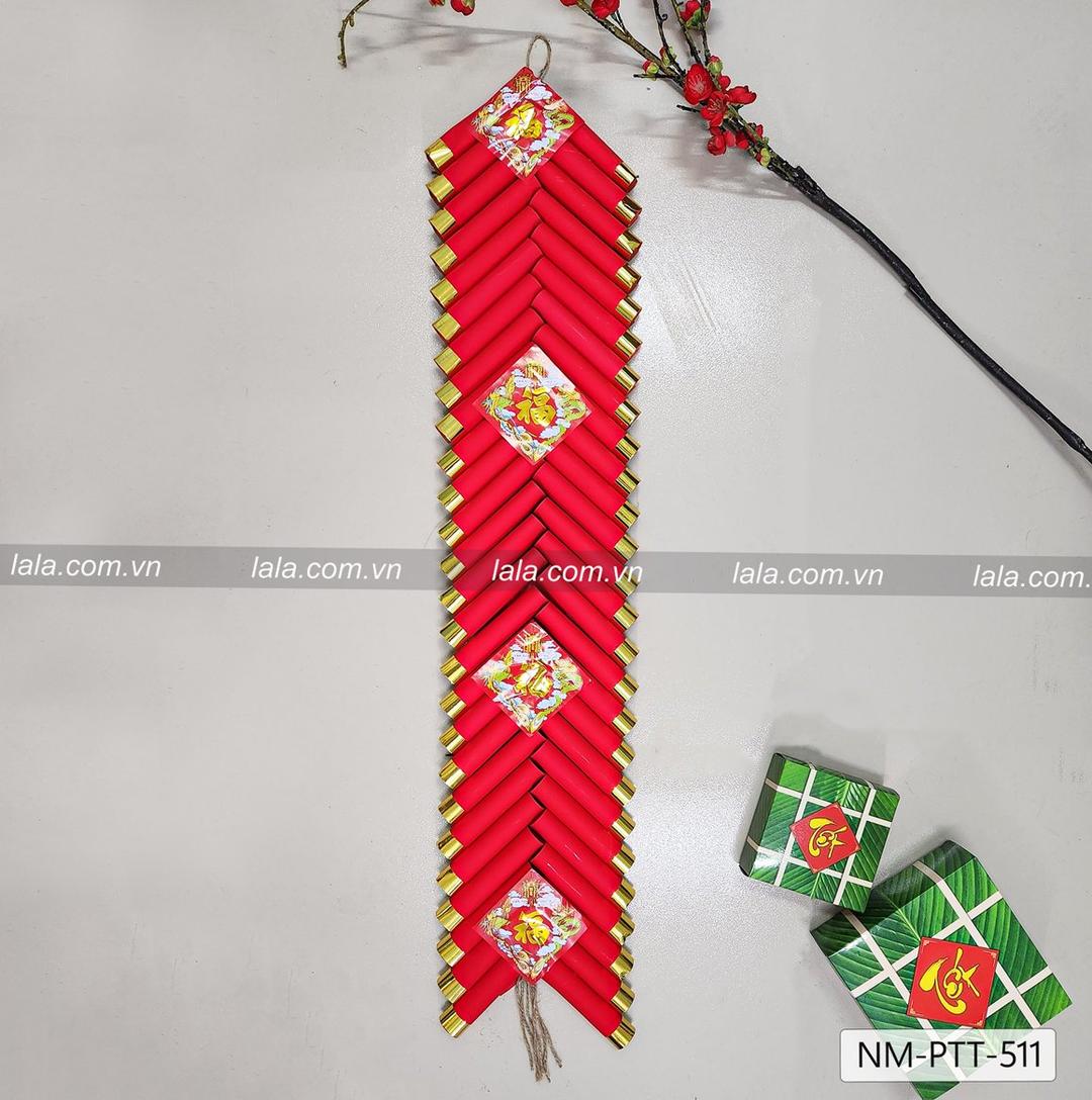 Dây pháo giấy nhung đỏ trang trí tết mẫu 511