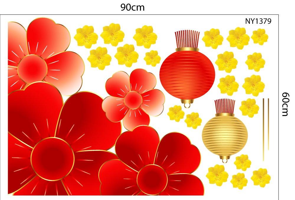 Decal Trang Trí Tết Hoa Mai Lồng Đèn Mẫu 2