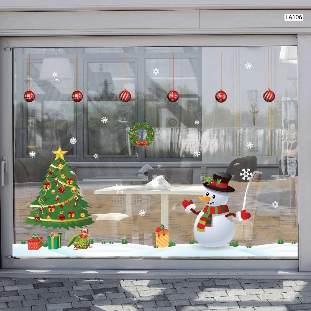 Decal dán tường combo cây thông noel và người tuyết