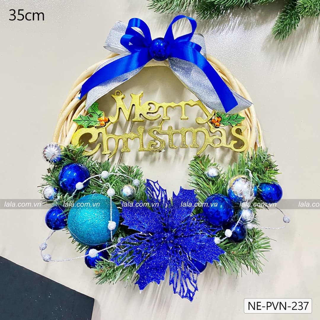 Vòng nguyệt quế Noel 35cm kèm đèn led treo cửa trang trí giáng sinh mẫu 237