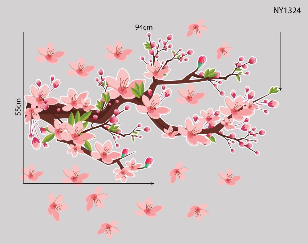 Decal Trang Trí Tết Cành Đảo Hồng Khoe Sắc Đón Xuân