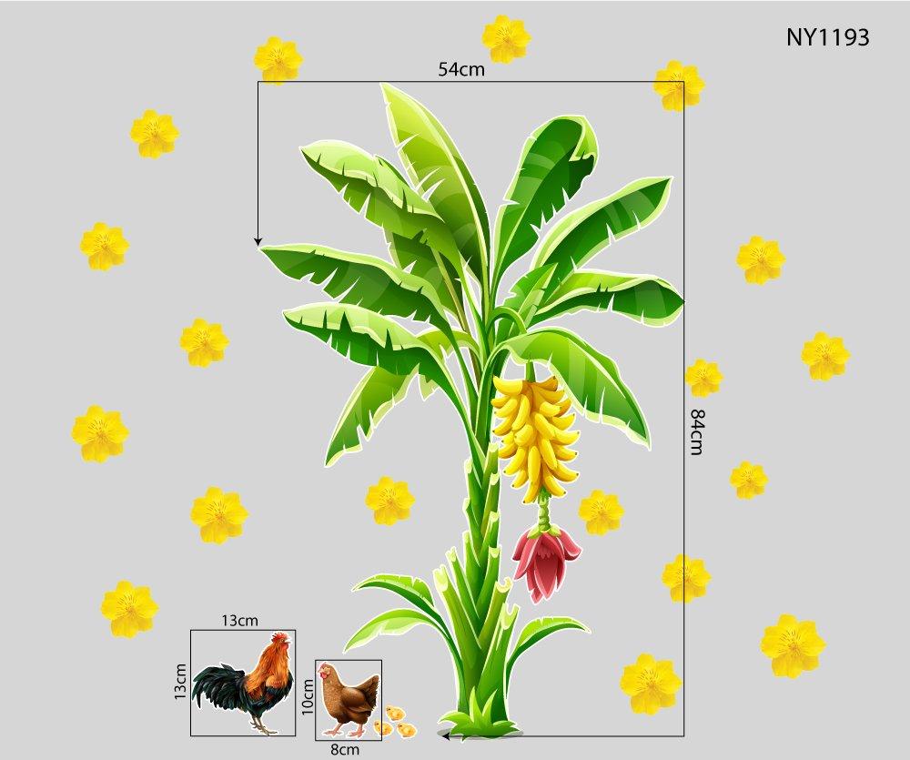 Decal Trang Trí Tết Cây Chuối Và Đàn Gà