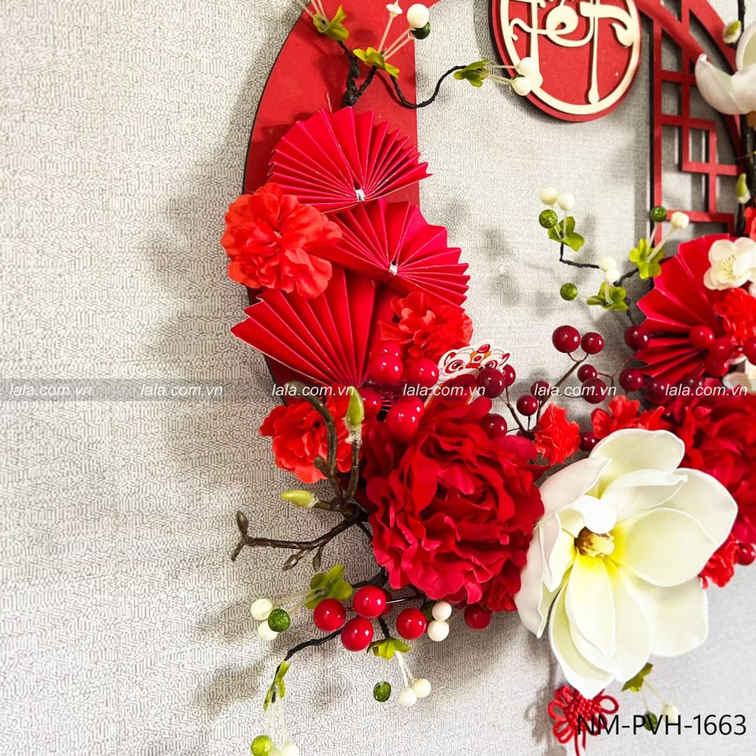 Vòng hoa thần tài 45cm treo cửa đón vận may mắn trang trí tết năm mới mẫu 663