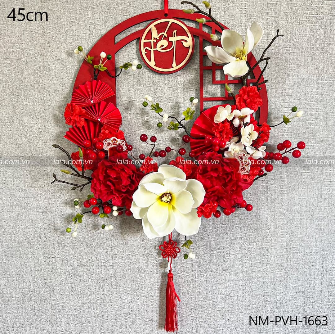 Vòng hoa thần tài 45cm treo cửa đón vận may mắn trang trí tết năm mới mẫu 663