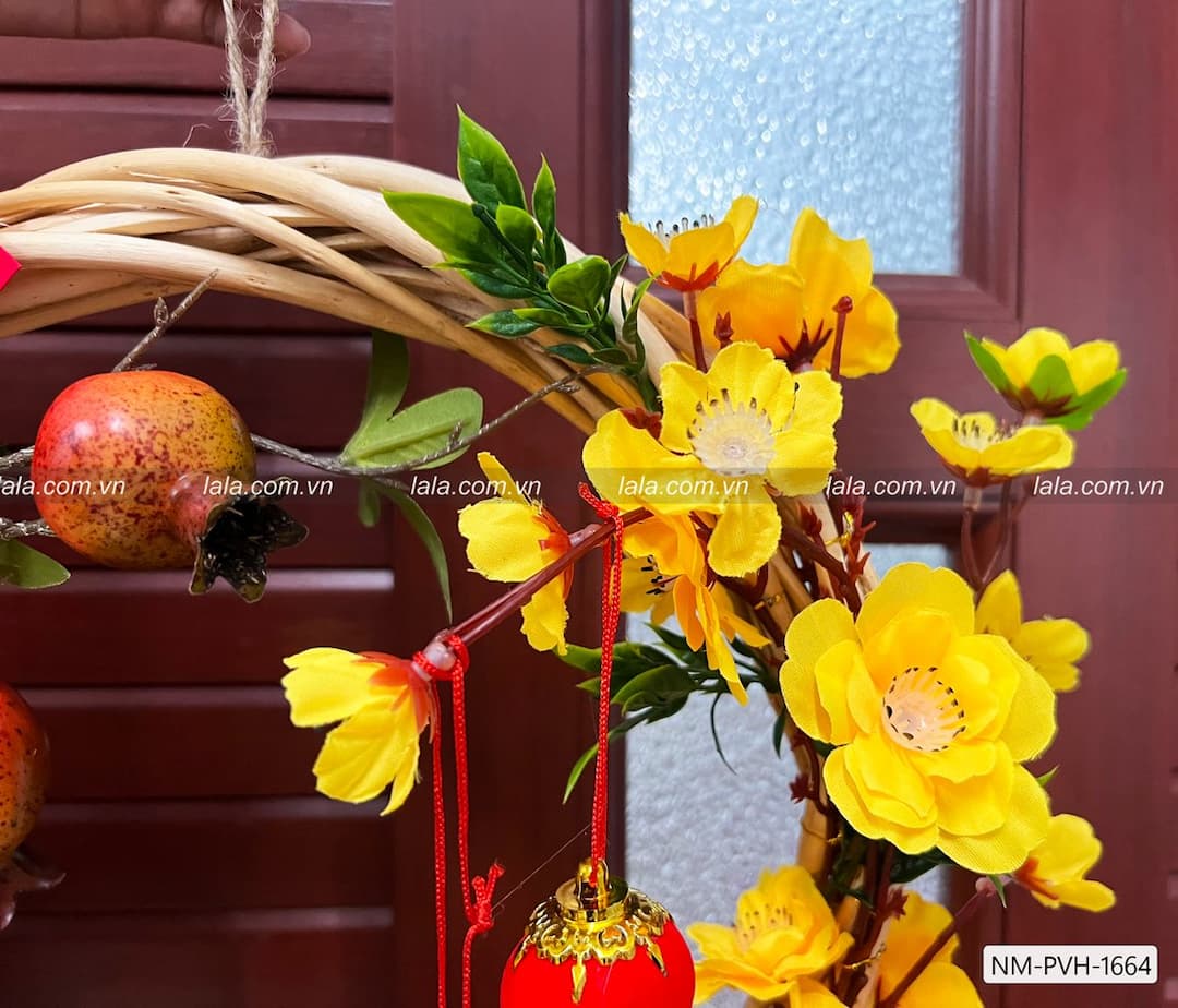 Vòng hoa mai vàng 35cm treo cửa đón vận may mắn trang trí tết năm mới mẫu 664