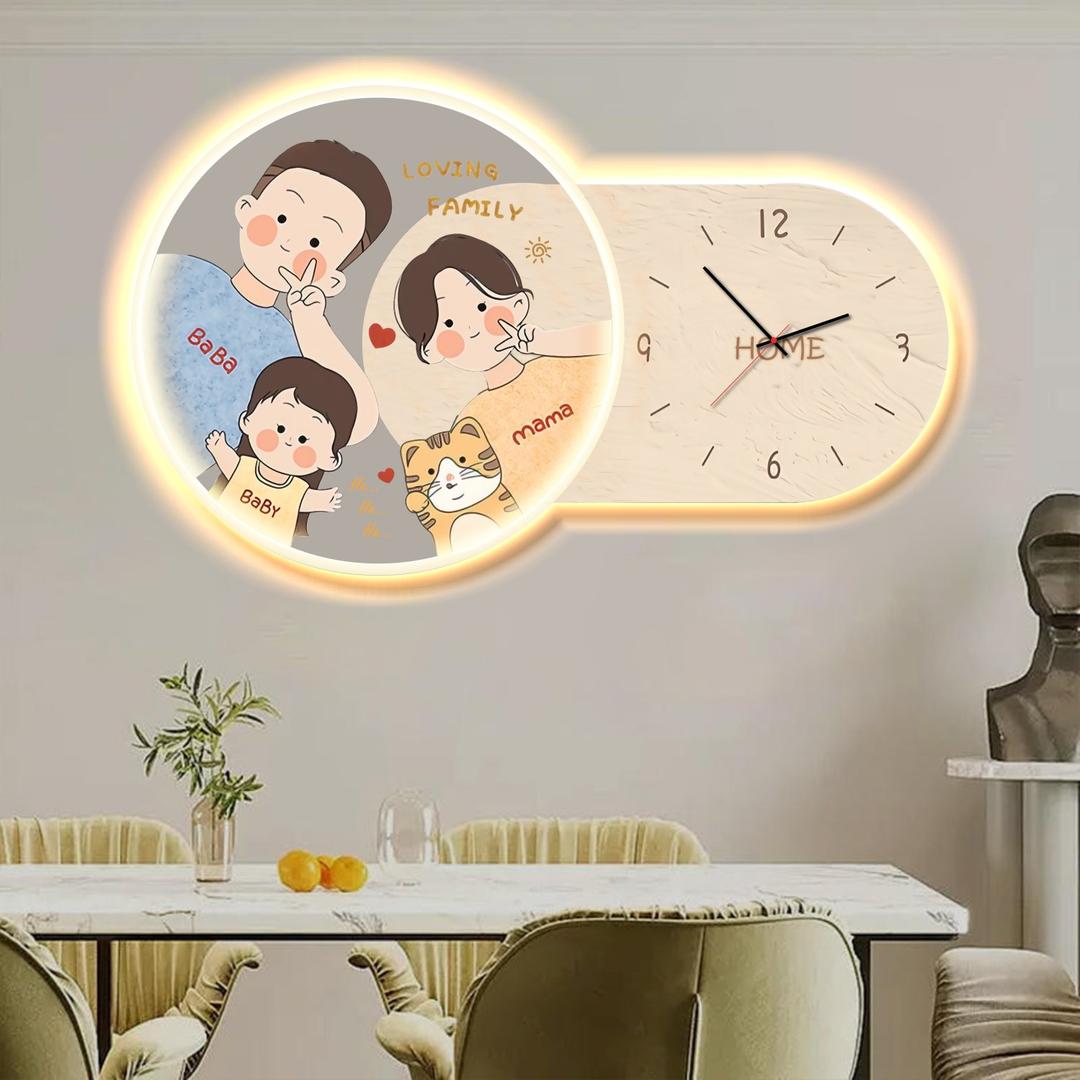 Tranh Đồng Hồ Đèn Led Tráng Gương Gia Đình Nhỏ 290