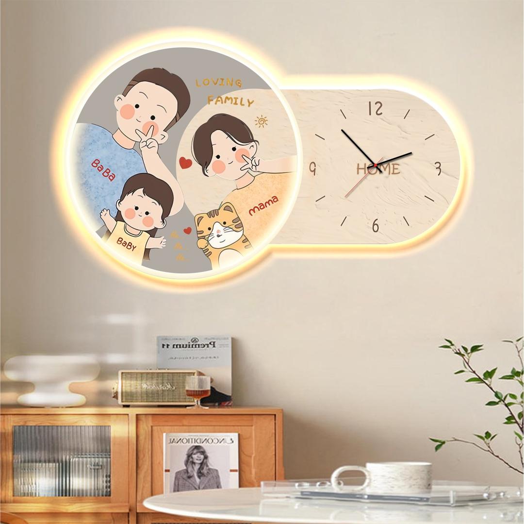 Tranh Đồng Hồ Đèn Led Tráng Gương Gia Đình Nhỏ 290