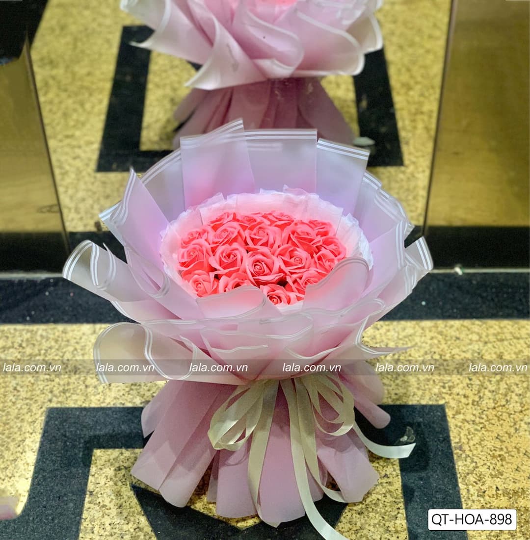 Bó hoa sáp thơm 20 bông mùa hoa đẹp nhất sắc hồng nhẹ nhàng mẫu 898