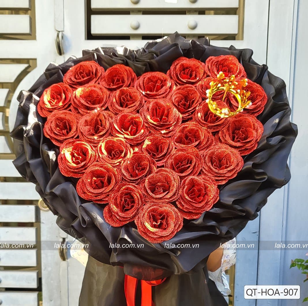 Bó hoa hồng nhũ kim tuyến 30 bông siêu thơm mẫu 907