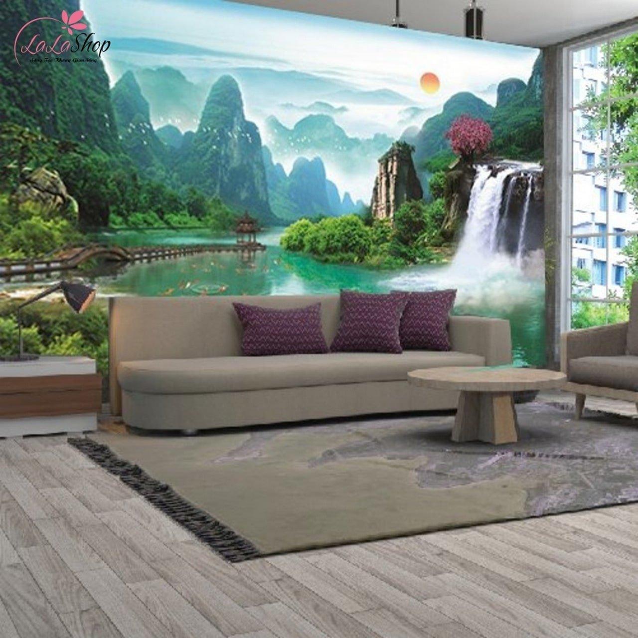 Tranh dán tường Sơn Thủy - Mẫu tranh cảnh thiên nhiên sông nước