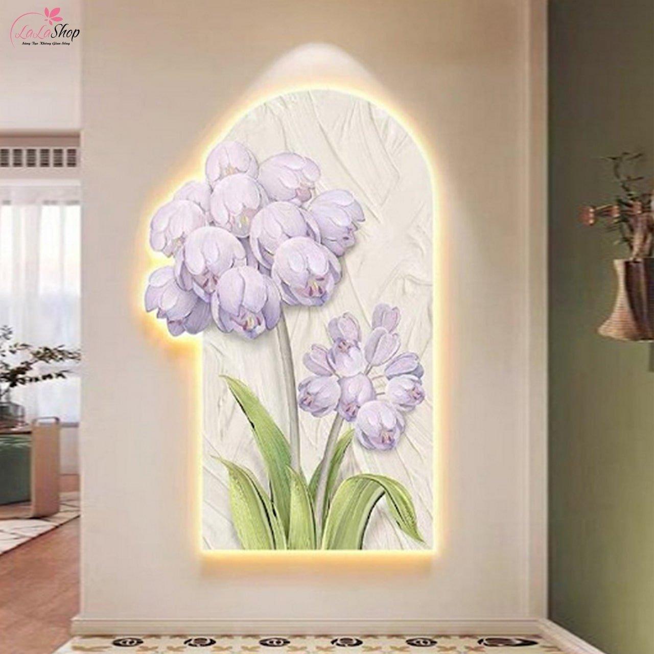Mẫu tranh đèn led tráng gương hoa tulip nhẹ nhàng, đằm thắm