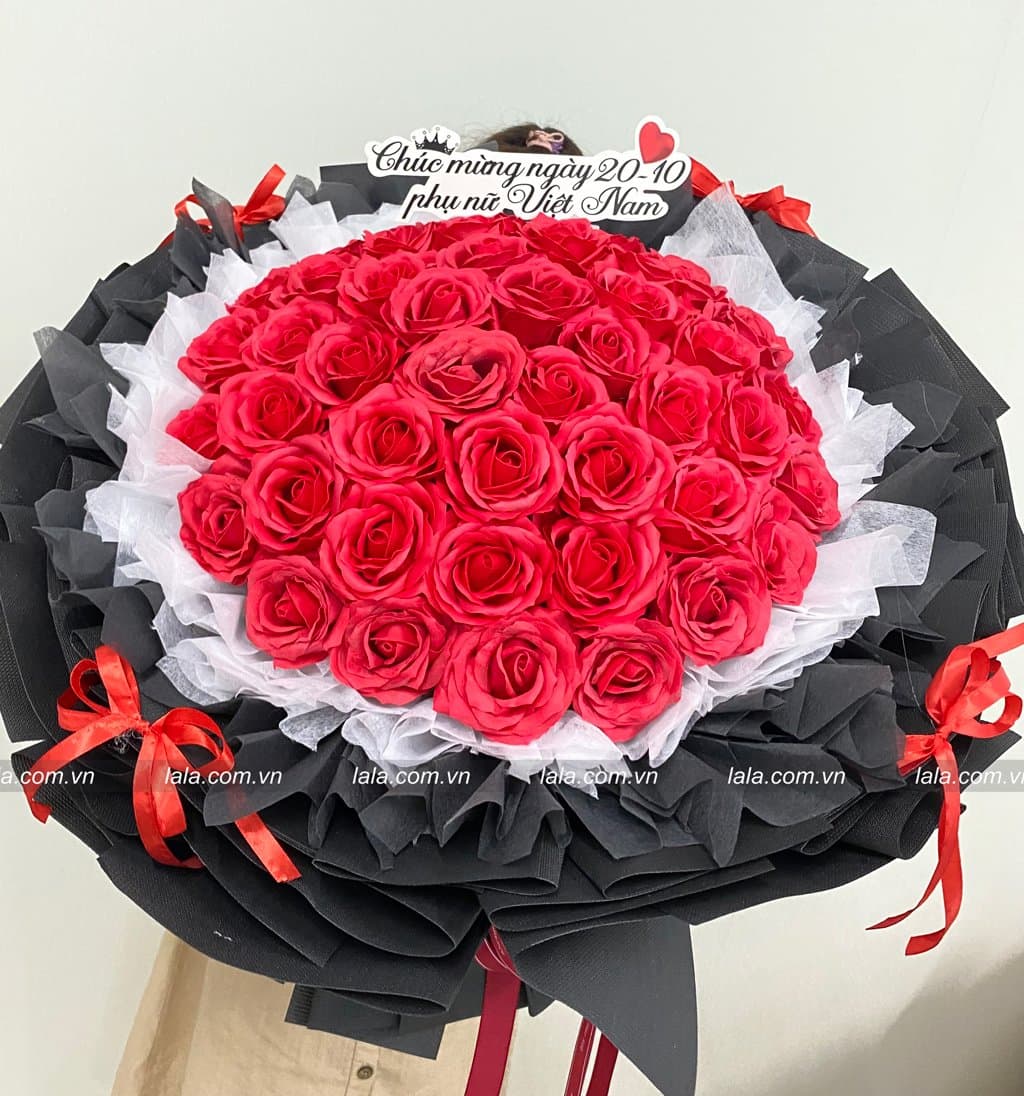 Bó hoa hồng sáp 7 lớp 43-45 bông gói xốp Hàn Quốc không nhăn