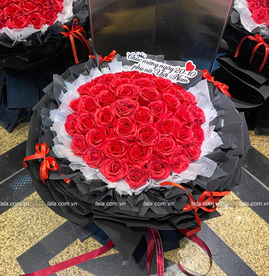 Bó hoa hồng sáp 7 lớp 43-45 bông gói xốp Hàn Quốc không nhăn