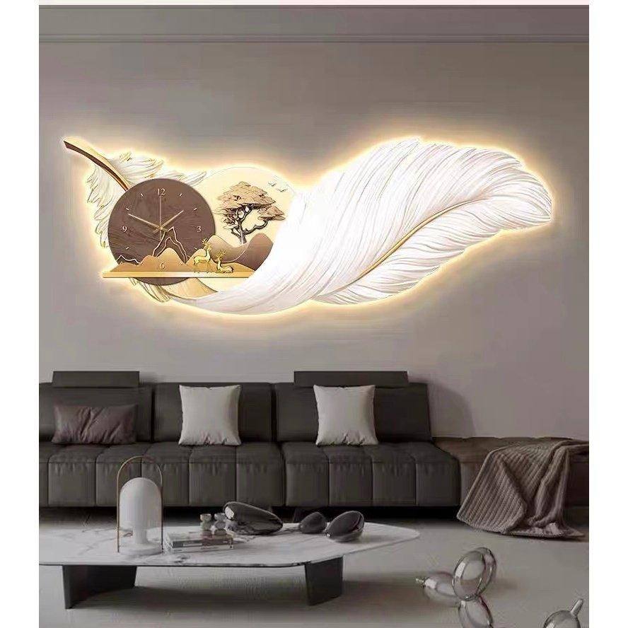 Tranh Đồng Hồ Đèn Led Đôi Hươu Vàng Tài Lộc Nghệ Thuật