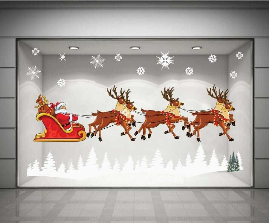 Decal dán tường Ông già Noel và đàn tuần lộc 02