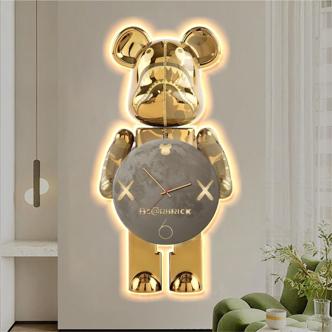 Tranh đèn tráng gương nghệ thuật gấu bearbrick hiện đại phòng khách mẫu 320