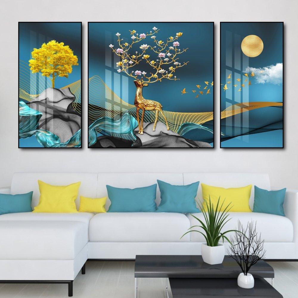 Tranh treo tường hươu vàng sừng hoa