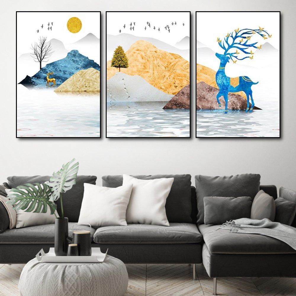 Tranh treo tường hươu giữa sông núi
