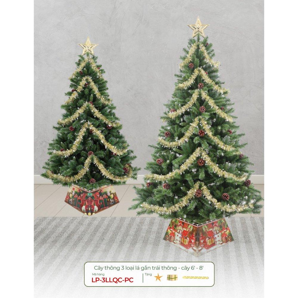 Cây thông noel 3 loại lá gắn trái thông