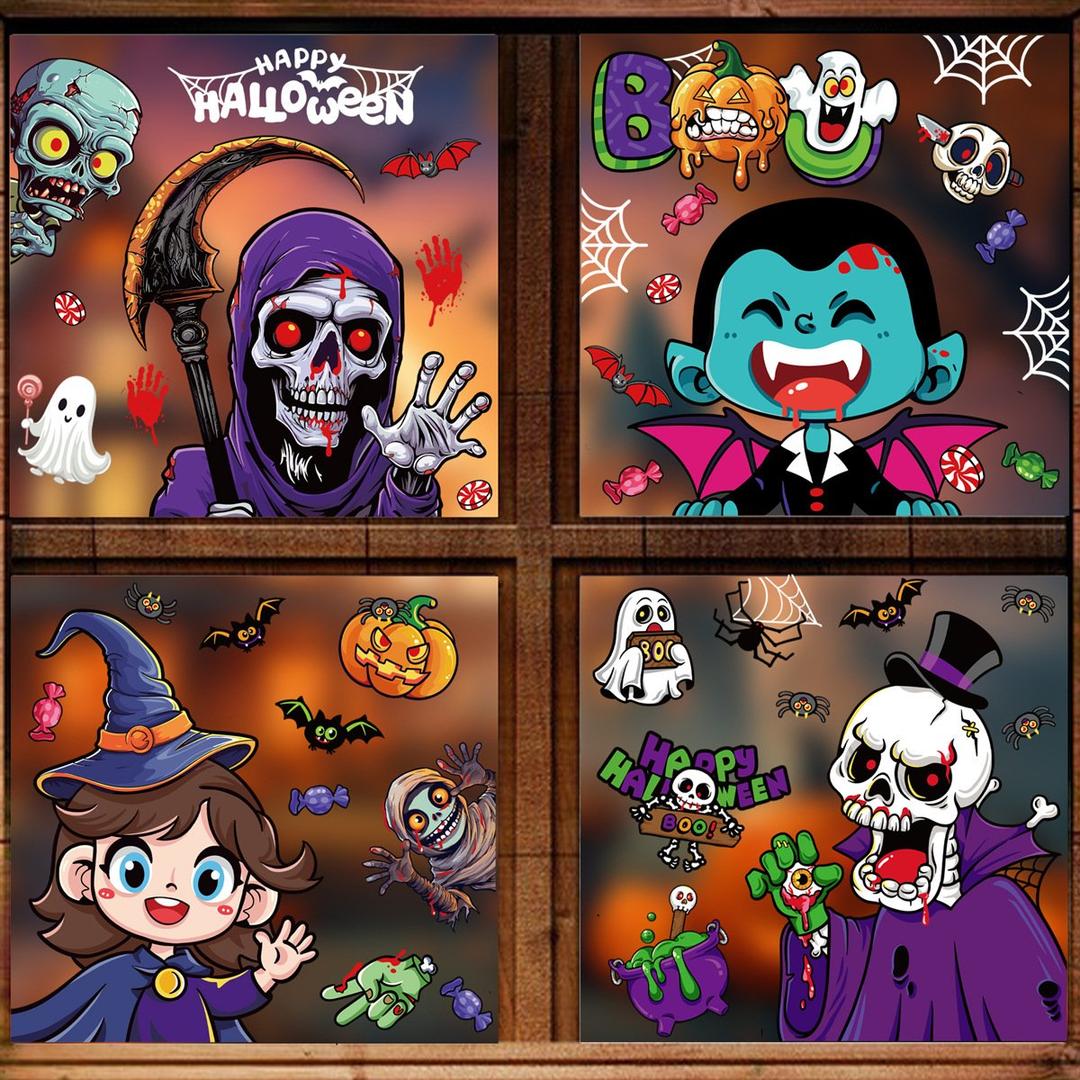 Combo 4 tấm decal 2 mặt trang trí halloween thần chết