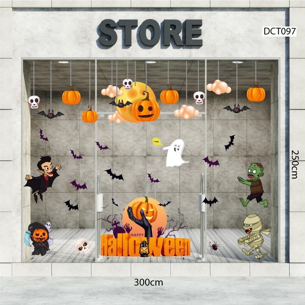 Combo Decal Trang Trí Halloween Bá Tước Dracula Và Xác Sống Hài Hước