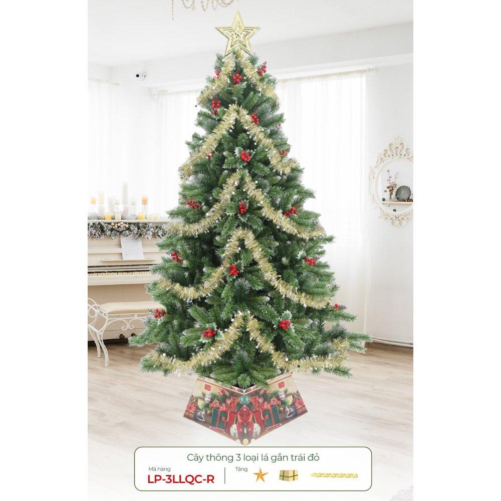 Cây thông noel 3 loại lá gắn trái đỏ