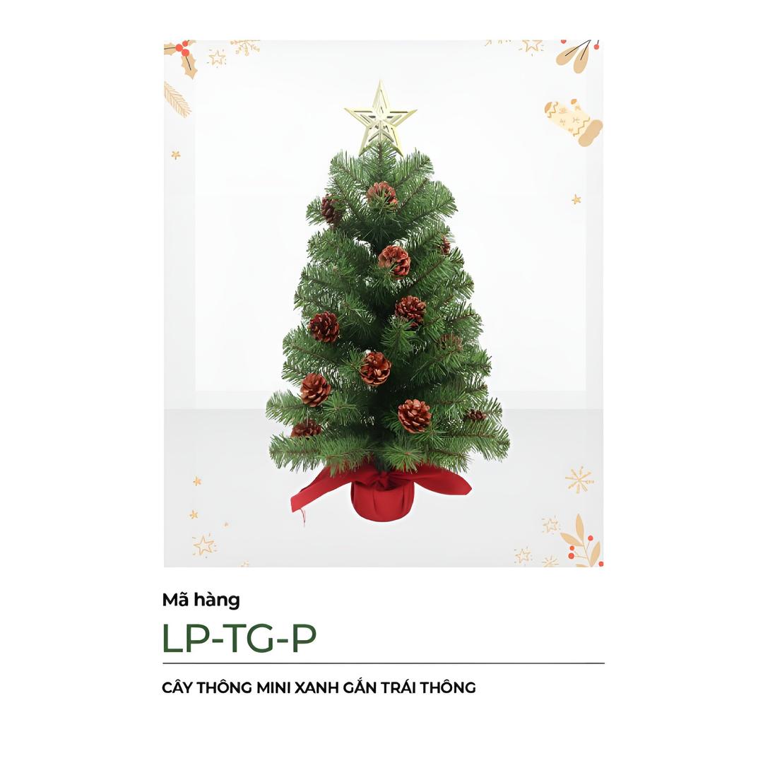 Cây thông noel mini màu xanh gắn trái thông