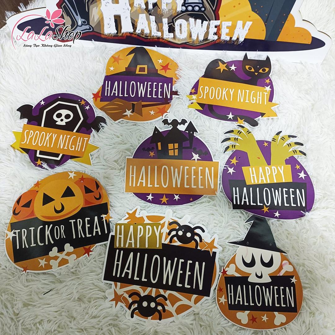Đồ treo trang trí Halloween Set 8 Tấm Dây Treo Happy Halloween