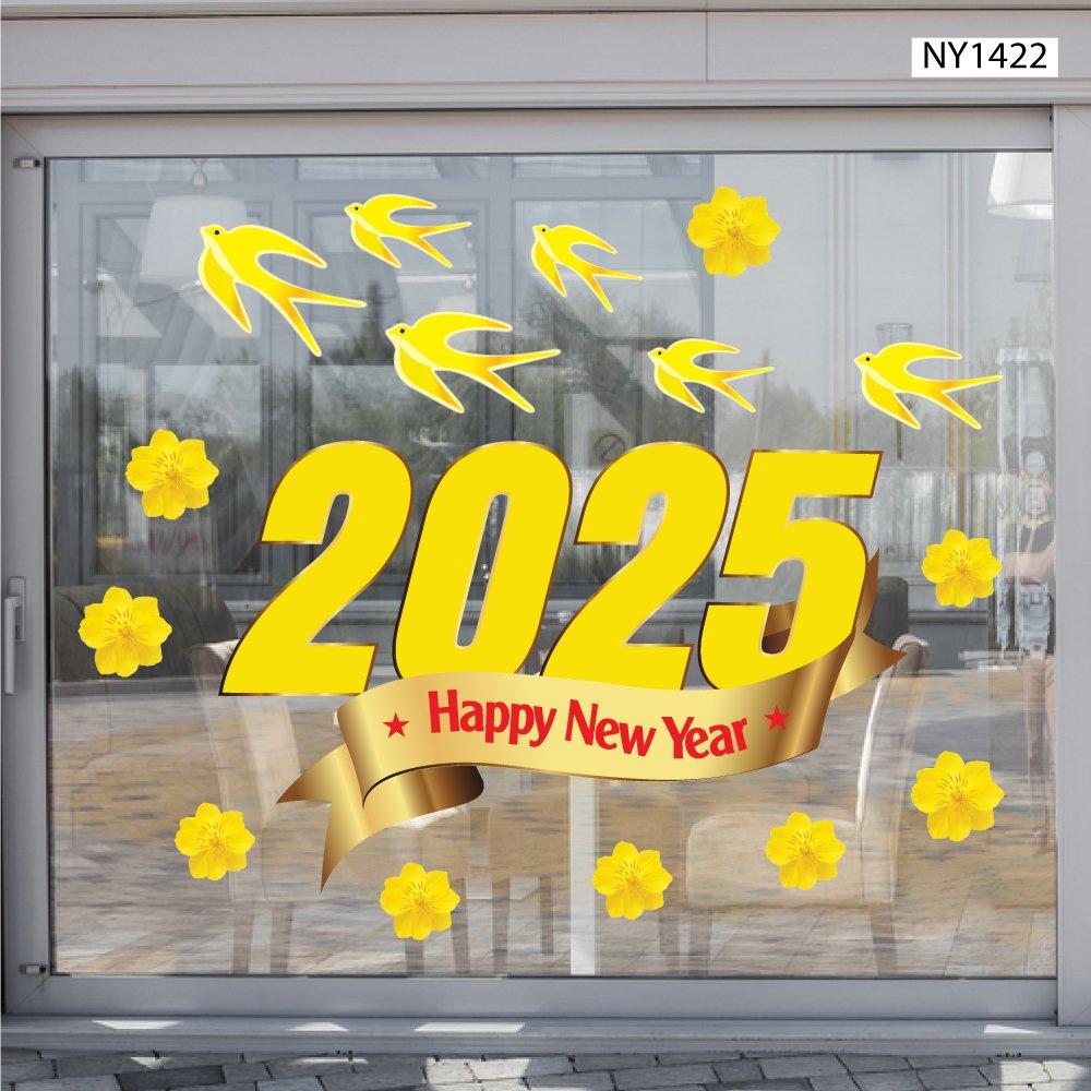 Decal Trang Trí Tết Happy New Year 2025 Chim Én