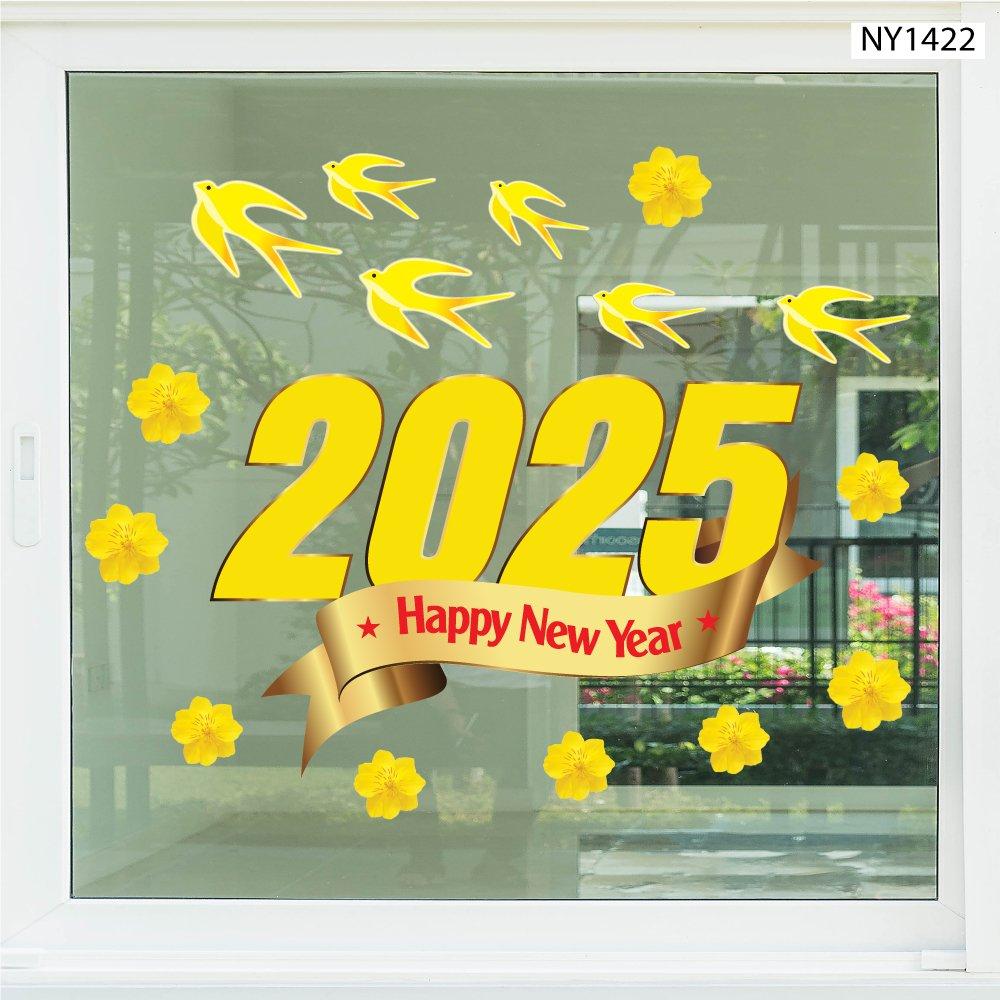 Decal Trang Trí Tết Happy New Year 2025 Chim Én