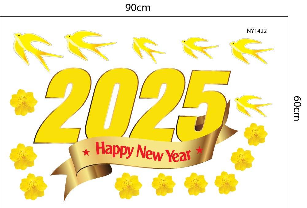 Decal Trang Trí Tết Happy New Year 2025 Chim Én