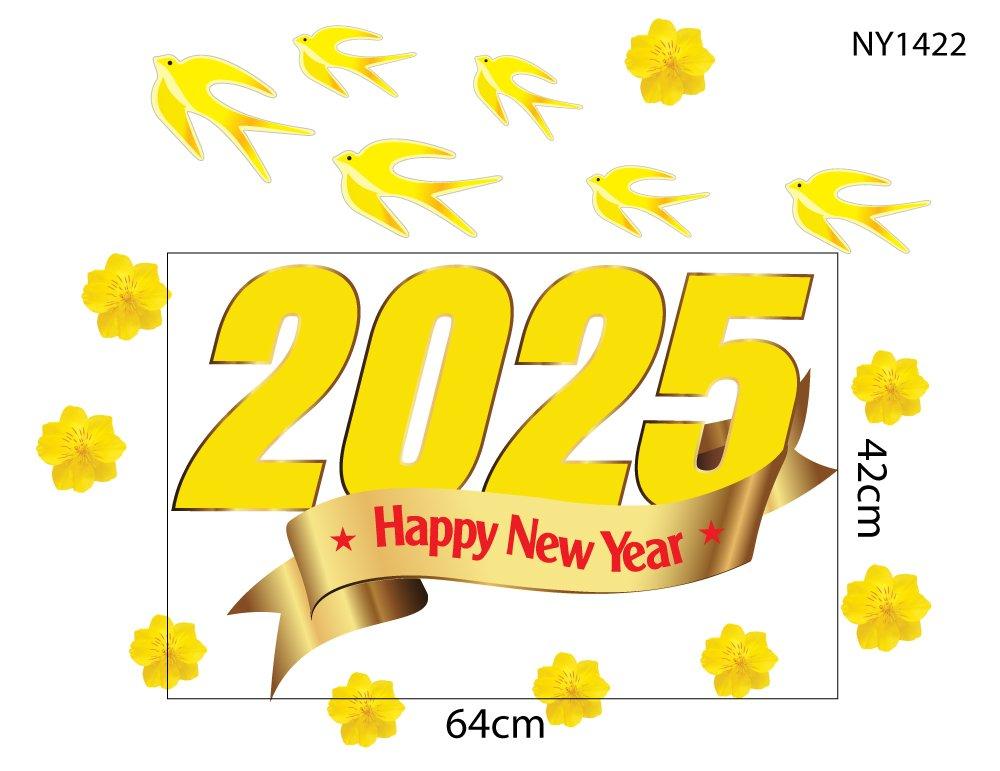 Decal Trang Trí Tết Happy New Year 2025 Chim Én