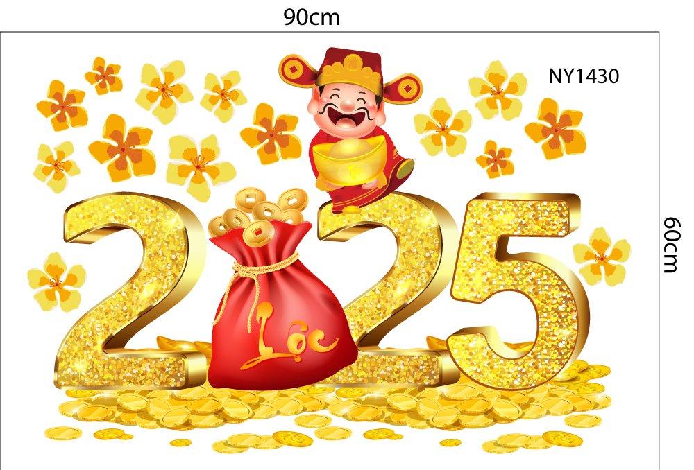 Combo Decal Trang Trí Cửa Kính Ngày Tết Ất Tỵ 2025 Phúc Lộc Thọ