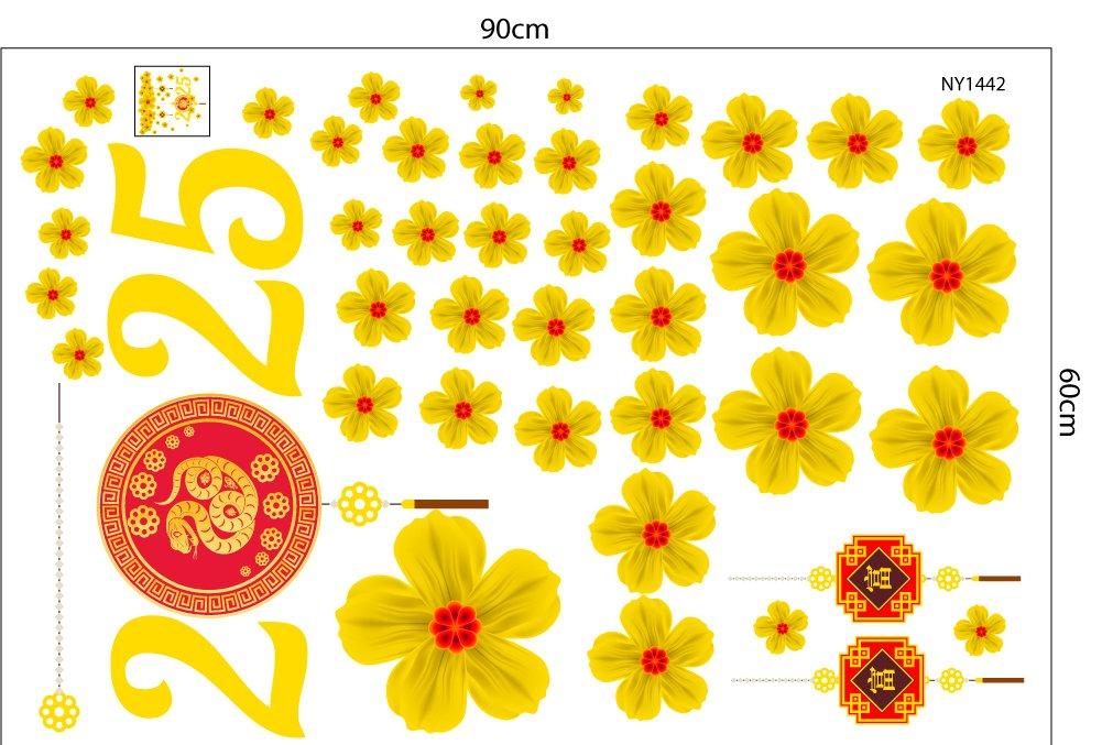 Decal Trang Trí Tết Mai Vàng Tài Lộc 2025