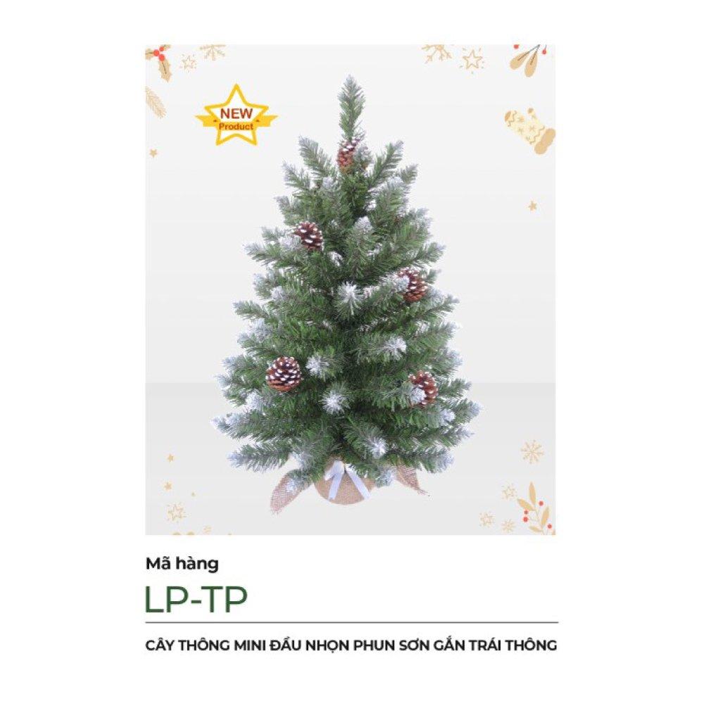 Cây thông mini đầu nhọn phun sơn gắn trái thông 60cm