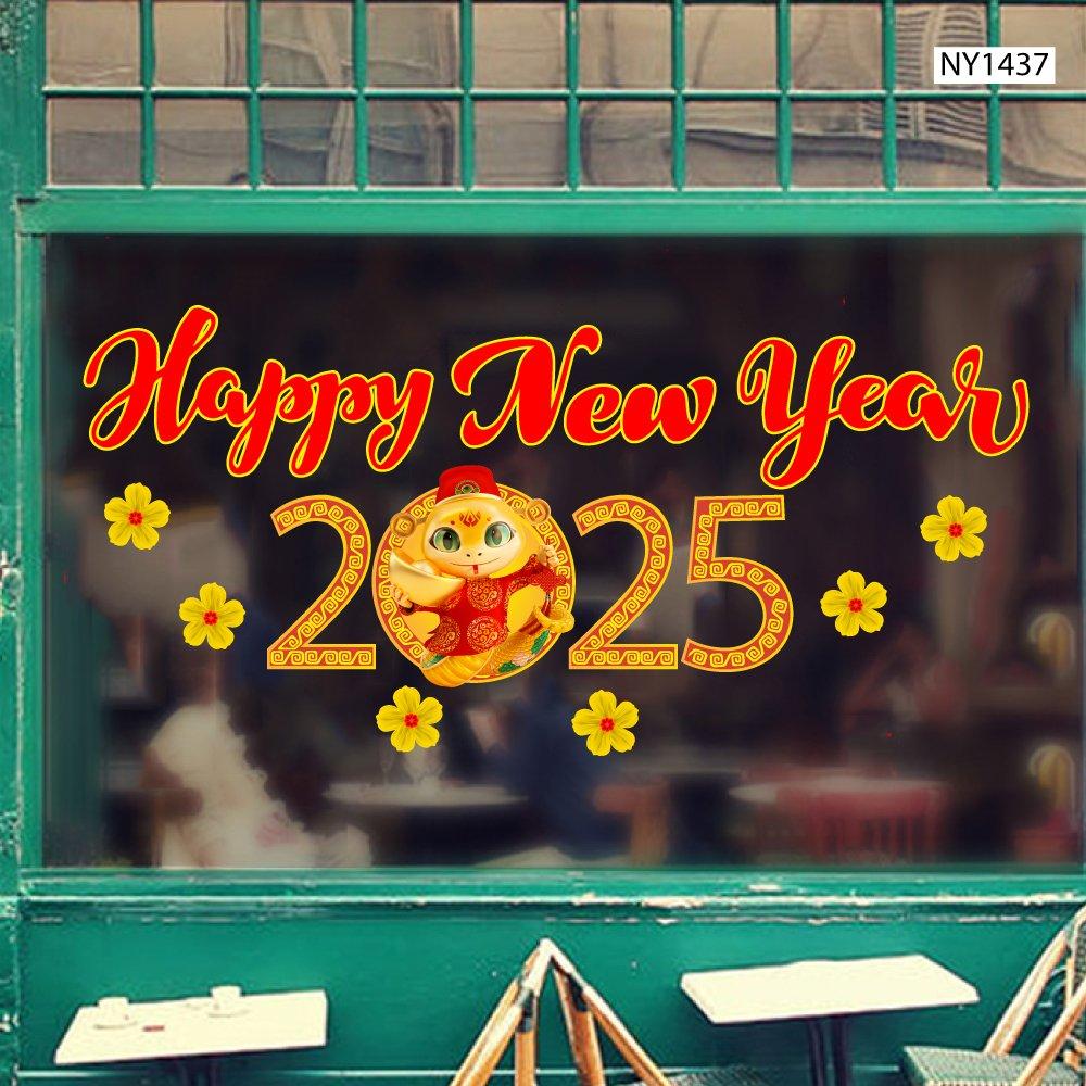 Decal Trang Trí Tết Hoa Mai Vàng Happy New Year 2025